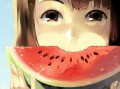吃瓜照片女生图片大全,女生吃瓜照片大盘点