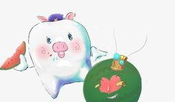 三个人吃瓜的卡通照片